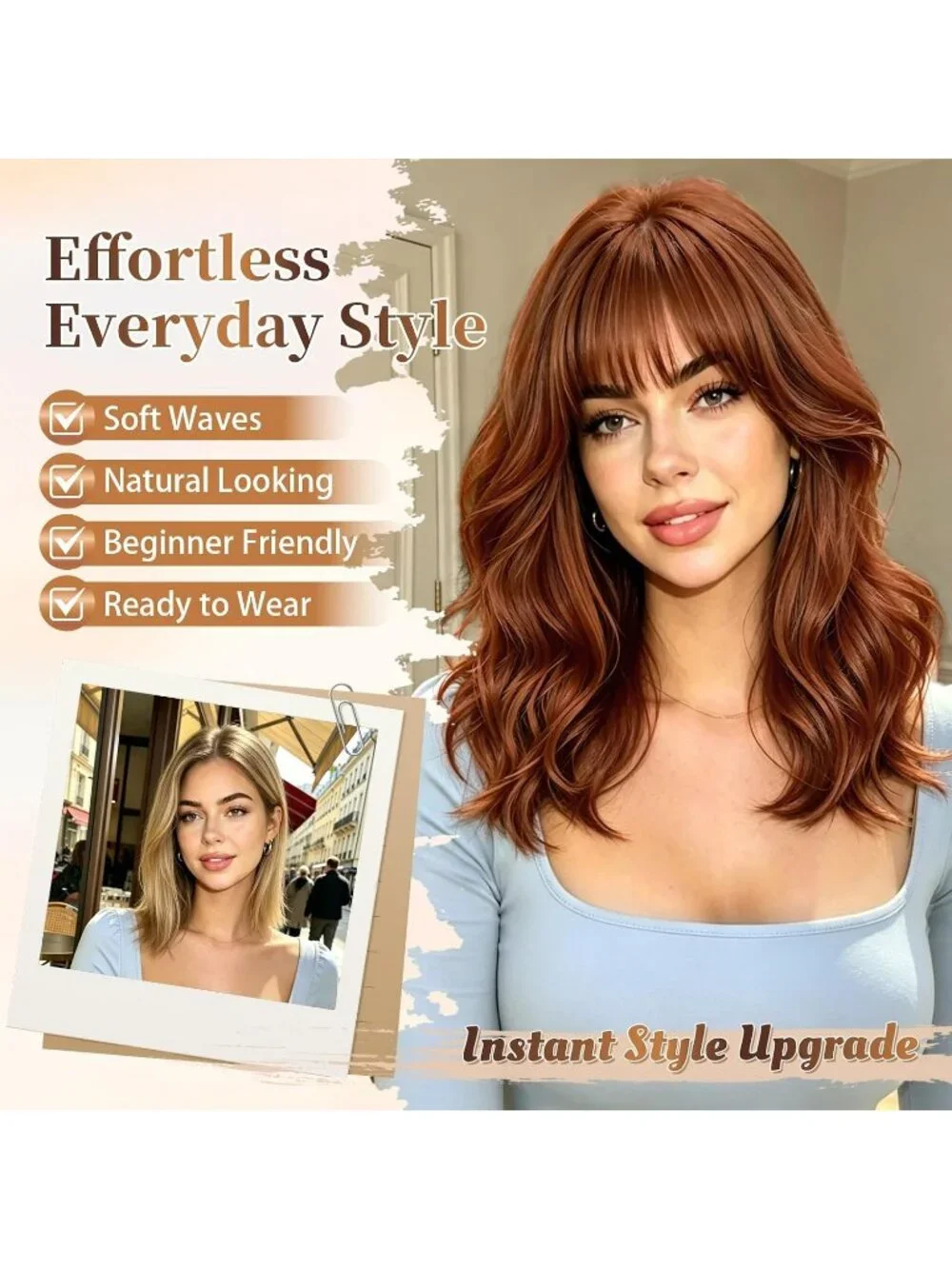 Women's Ginger 18 Inch Natural Looking Synthetic Heat Resistant Wavy Wigs